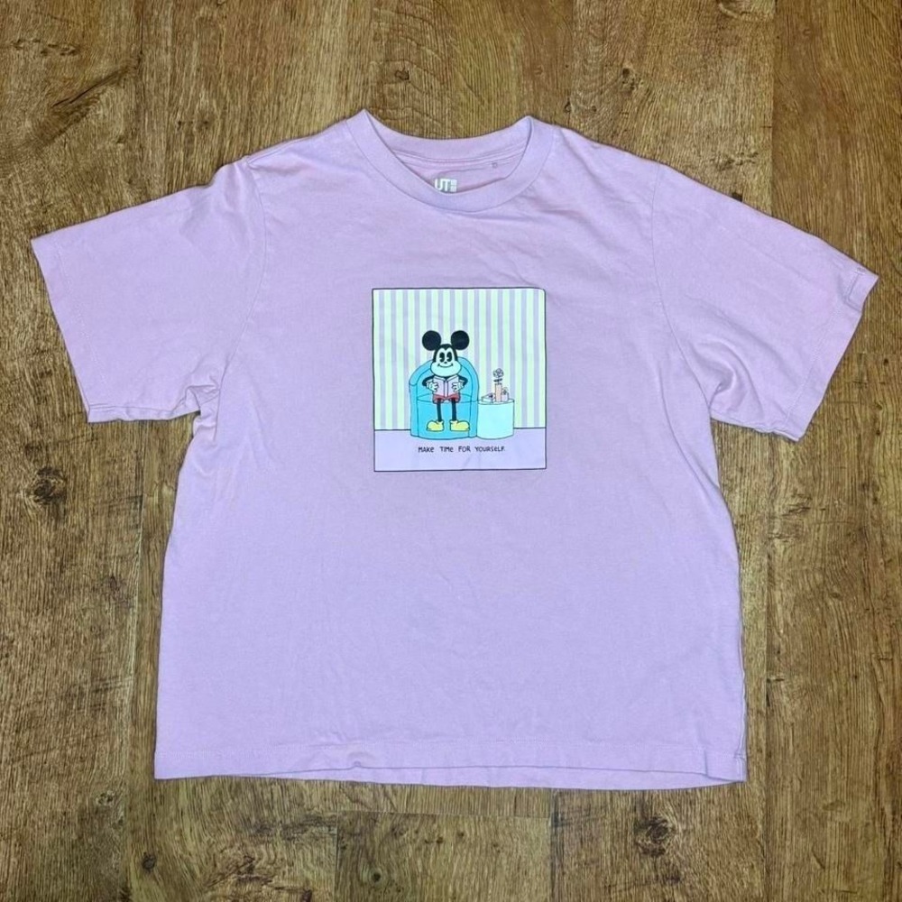 Disney x Uniqlo x Esther Mickey Mouse Make Time For Yourself Pink T-Shirt